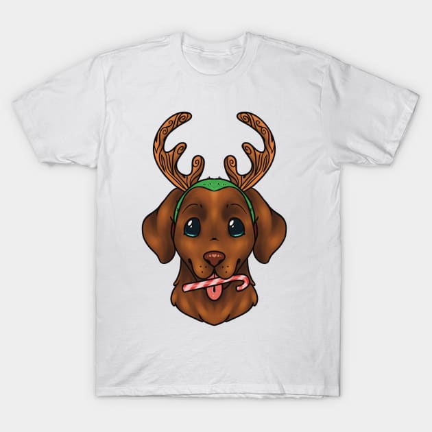 Christmas Chocolate Labrador Retriever Dog Blue/Green Eyes T-Shirt by BMAB2003